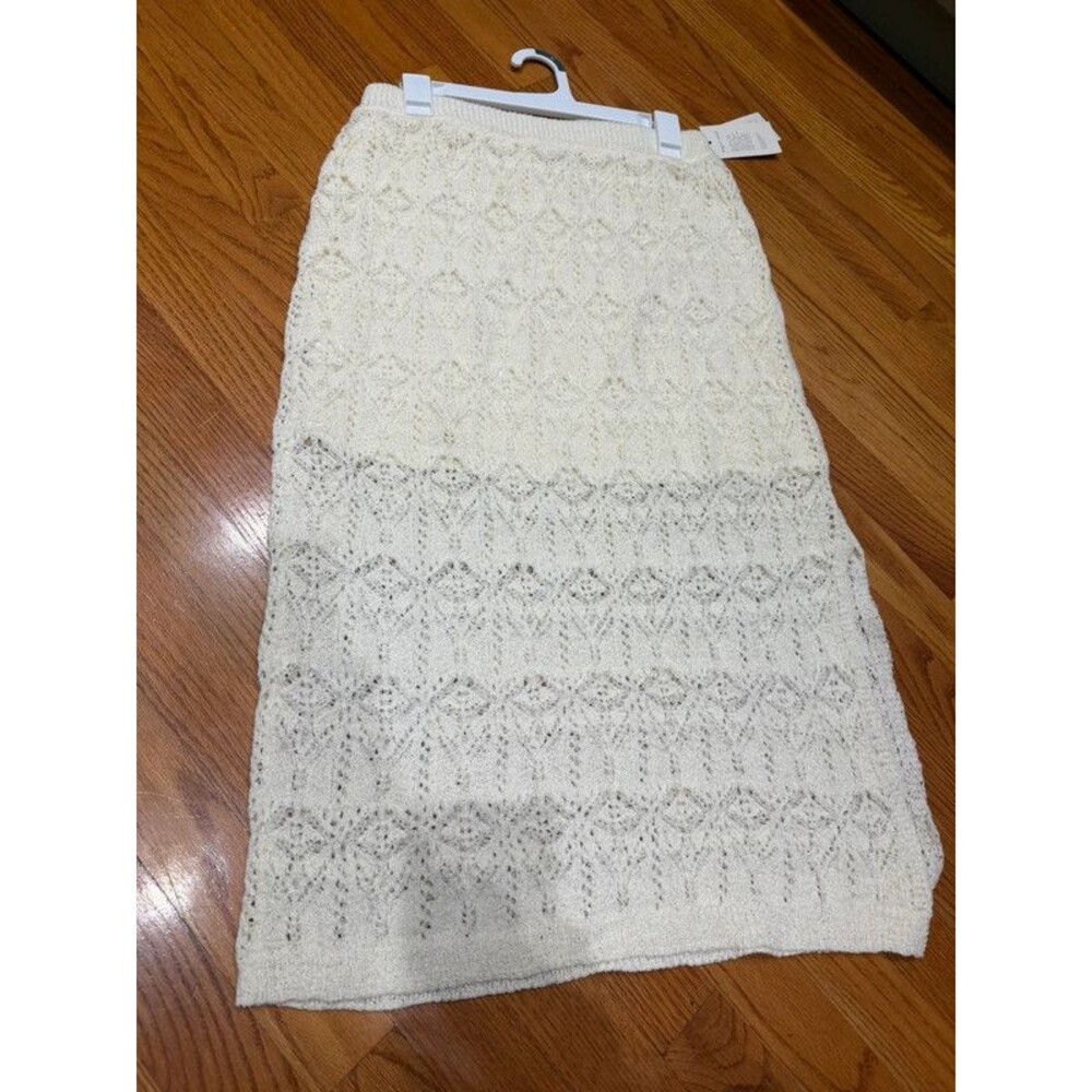 A New Day Elegant Knit Cream Lace Midi Skirt size medium